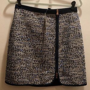 J.Crew Size 4 Tweed Skirt, NWT, Metallic N.Blue